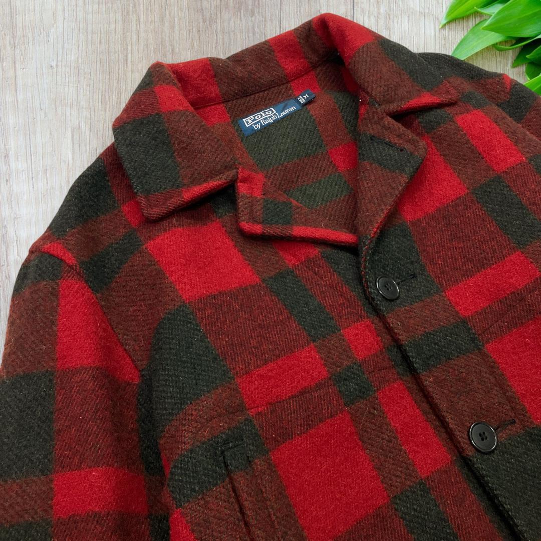 美品 ポロバイラルフローレン ウール ハンティングジャケット 赤黒 M 48