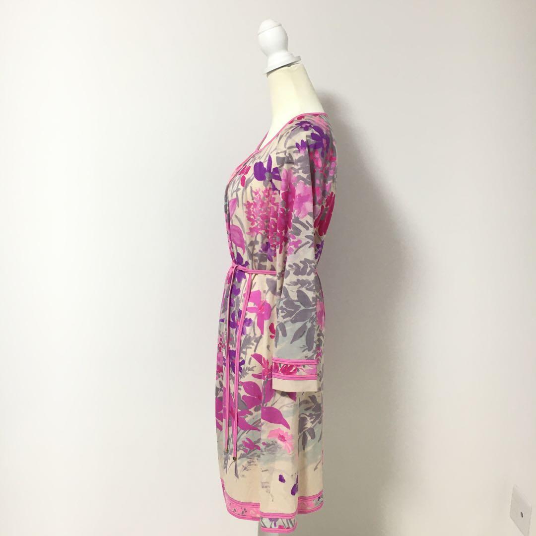 美品　LEONARD レオナール ベルト　ストレッチ　ウール　ワンピース　42