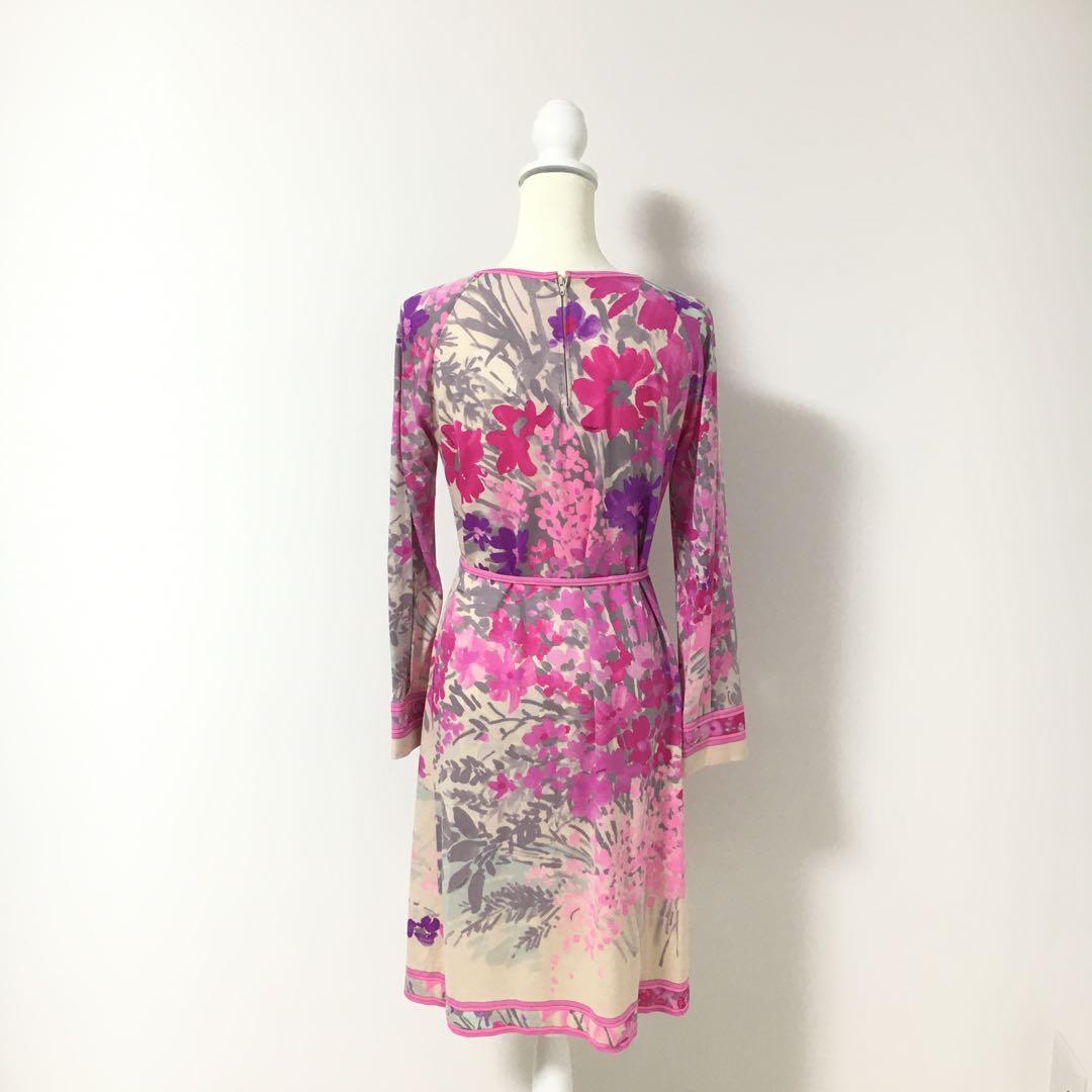 美品　LEONARD レオナール ベルト　ストレッチ　ウール　ワンピース　42