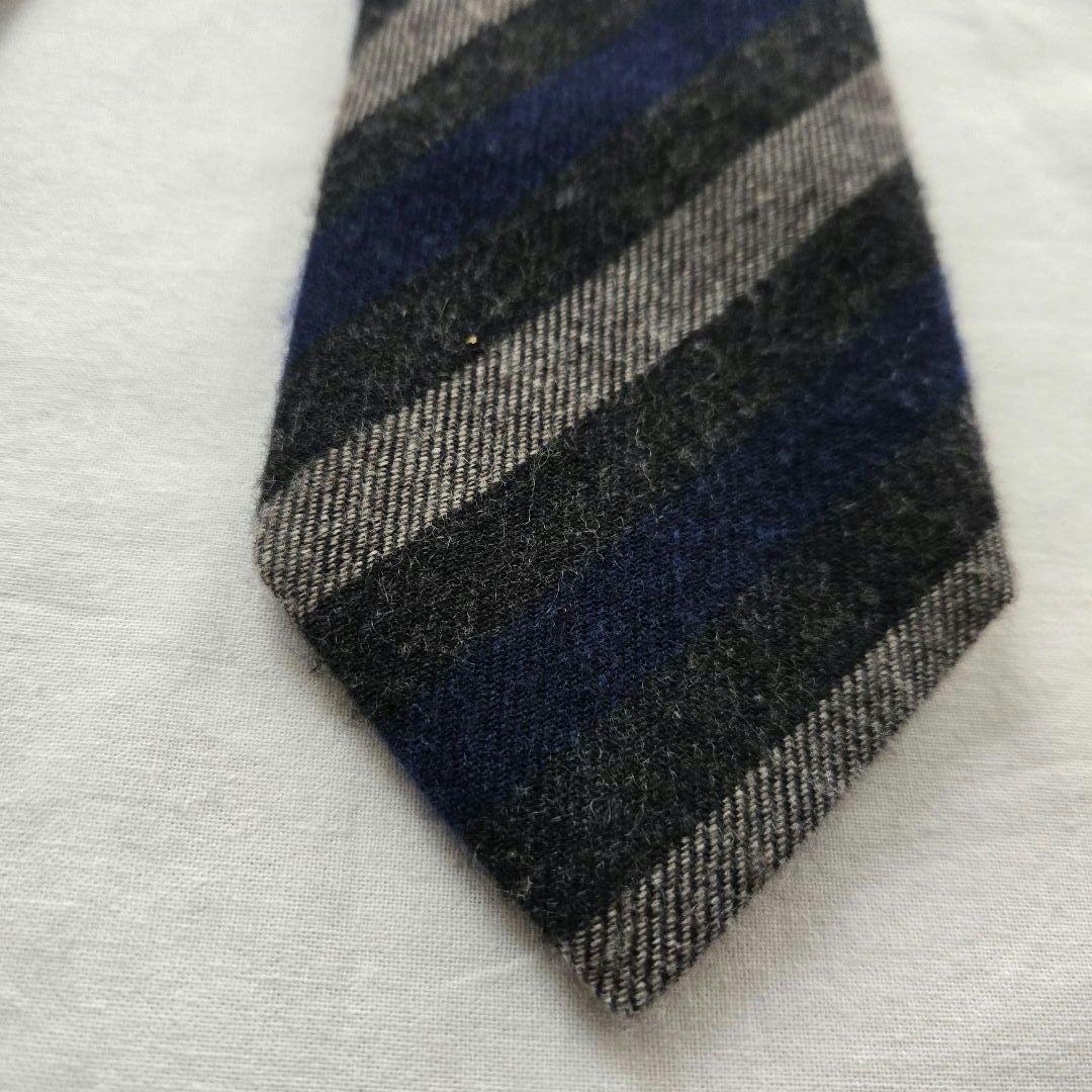 美品　MARZULLO カシミア グレー ネイビー　ストライプ　ネクタイ