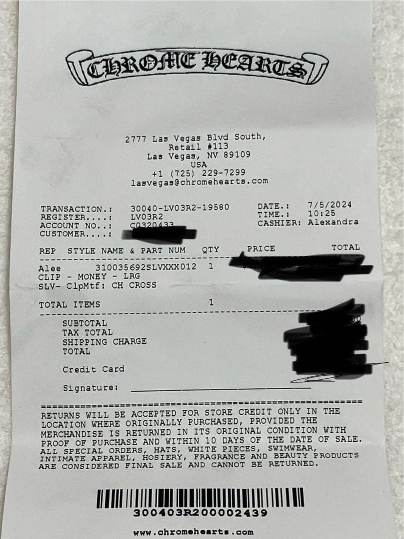 新品 クロムハーツ シルバーマネークリップ クロス