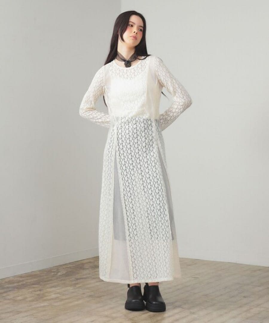 Ray BEAMS レース キリカエ メッシュ ワンピース