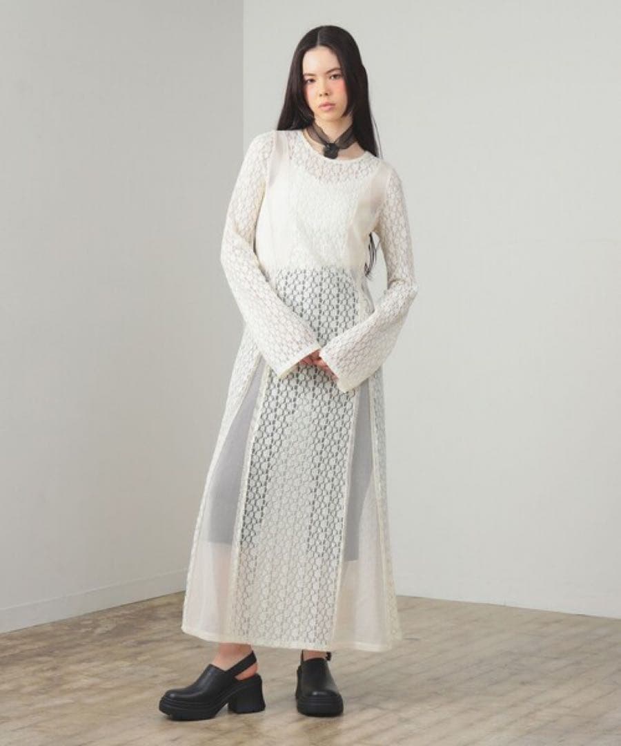 Ray BEAMS レース キリカエ メッシュ ワンピース