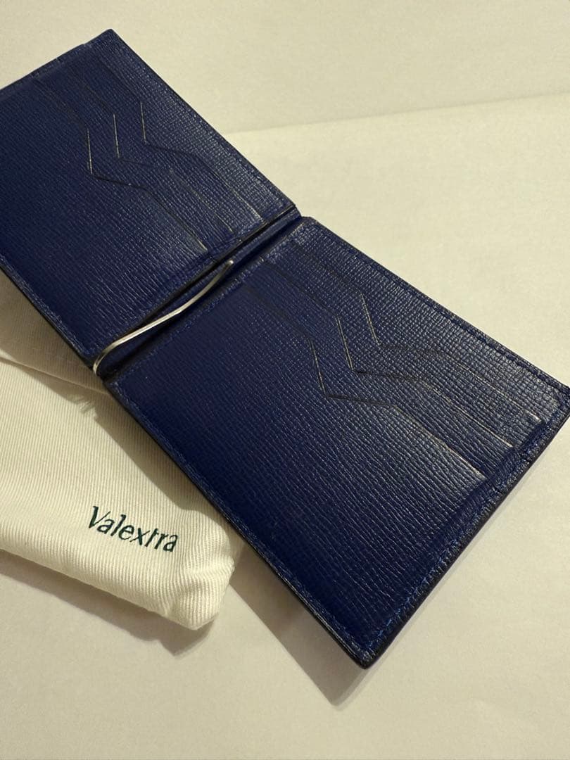 Valextra ネイビー 二つ折り財布 マネークリップ