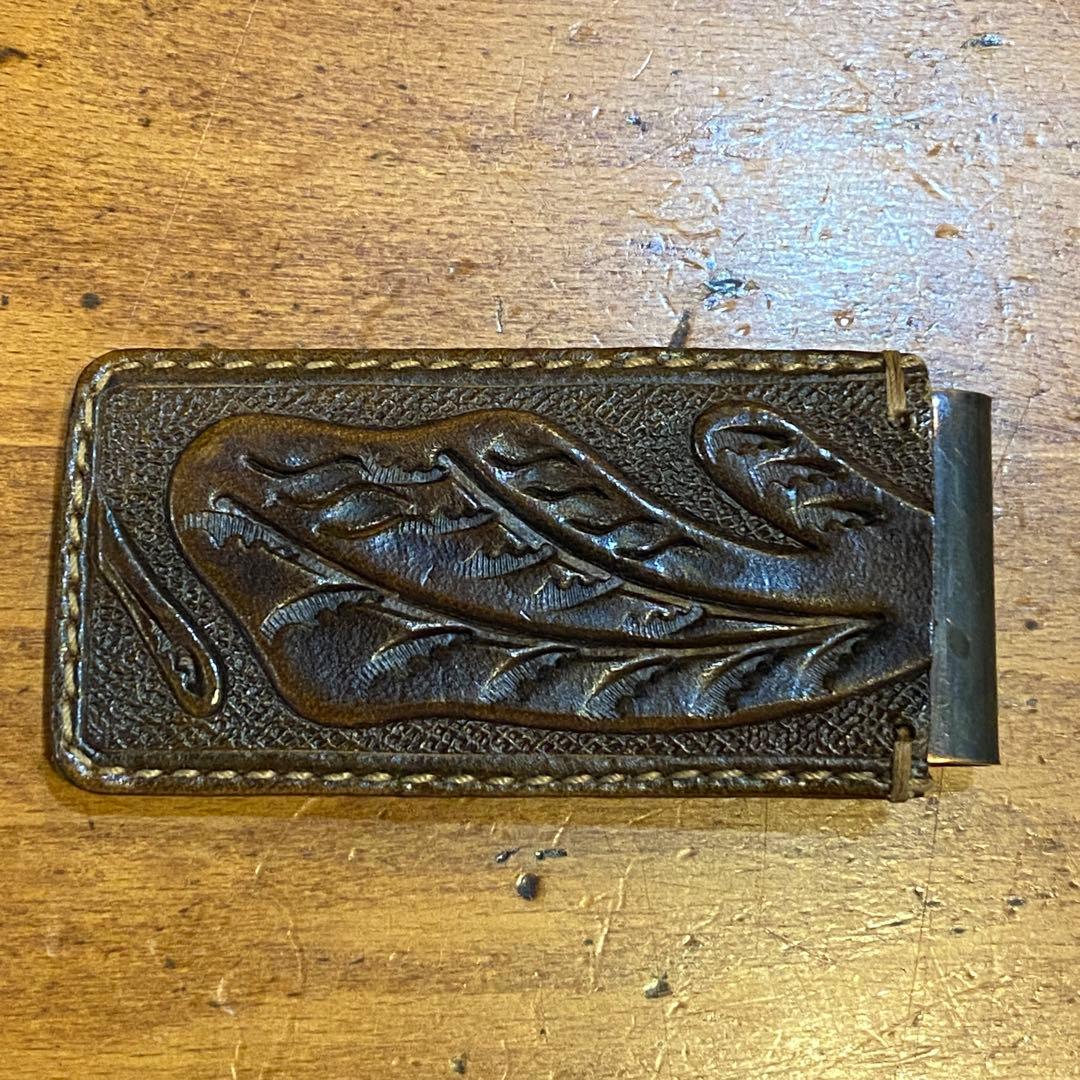 DOUBLE RL レザー マネークリップ　カービング　RRL