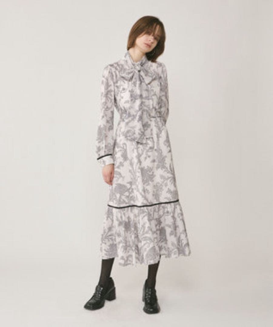 グレースコンチネンタル/サラサプリントリボン付ワンピース定価4.2万円