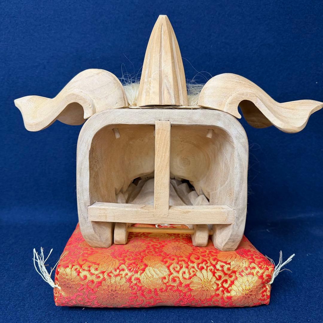 獅子頭 野村清宝 越中井波木彫 井波彫刻 伝統工芸士 座布団 共箱付