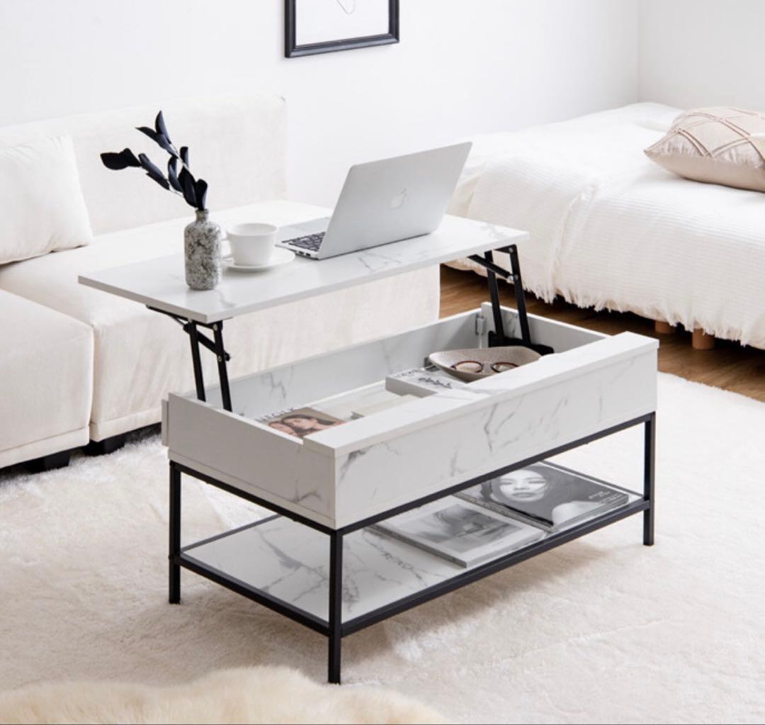 最終値引き【ほぼ未使用】昇降式センターテーブル Fika80cm ホワイト北欧風