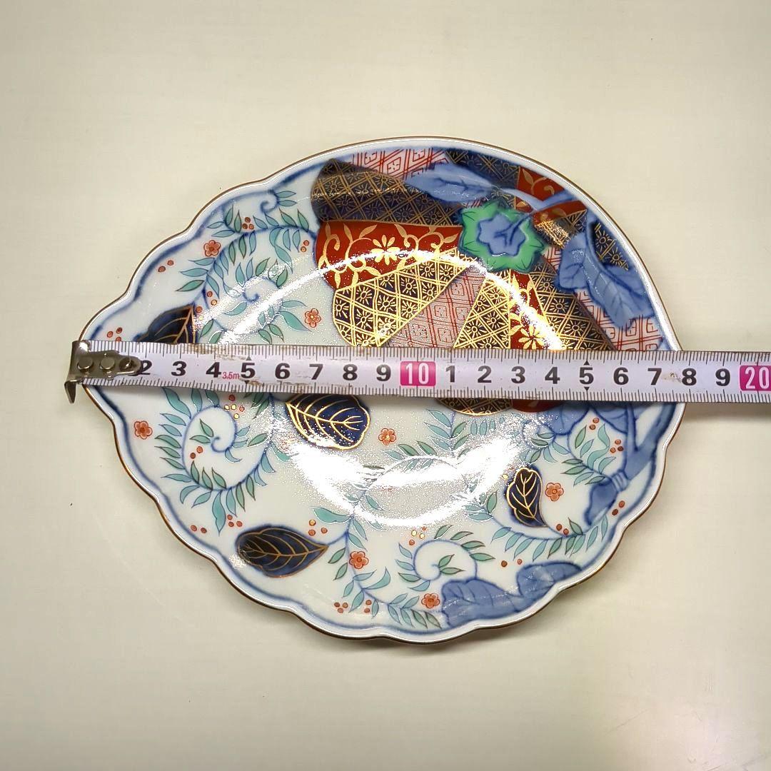 賞美堂　其泉窯　鮑型　金彩色絵菊花唐草紋　和皿揃　中皿５枚