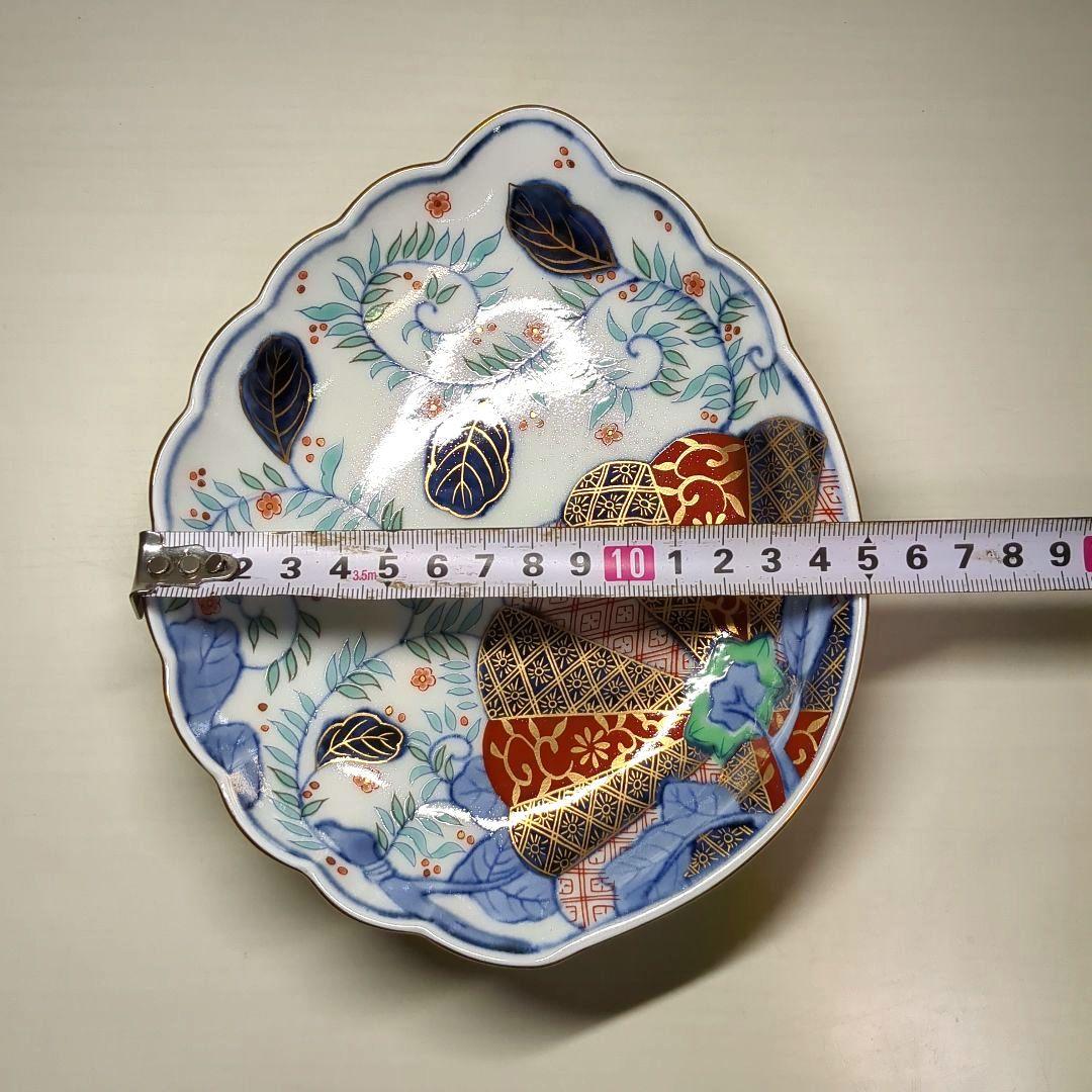 賞美堂　其泉窯　鮑型　金彩色絵菊花唐草紋　和皿揃　中皿５枚