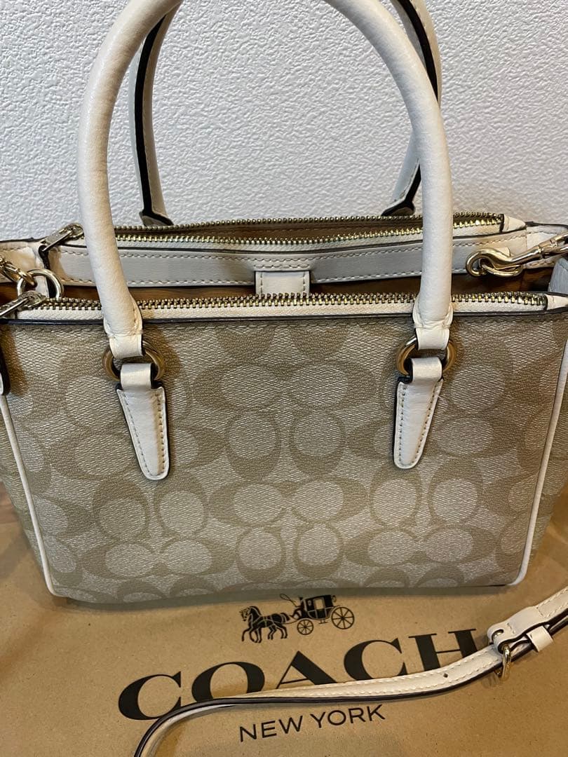 COACH ショルダーバッグ 2way レザーベージュ/ホワイト2点セット
