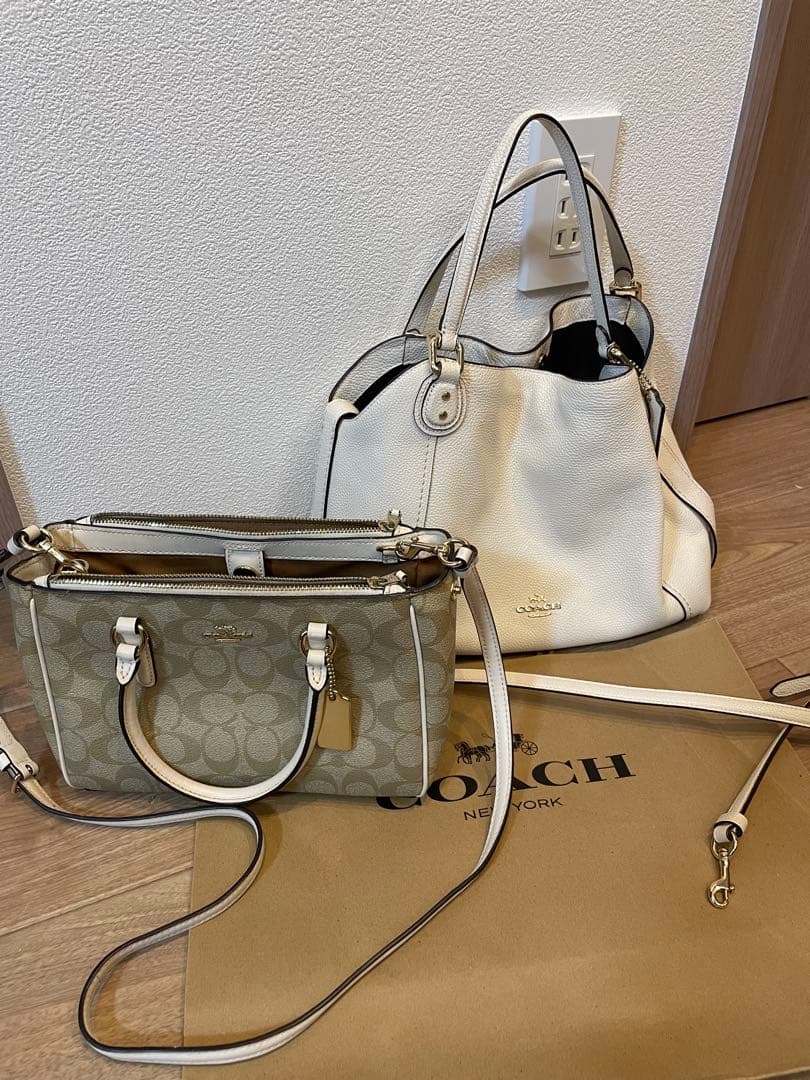 COACH ショルダーバッグ 2way レザーベージュ/ホワイト2点セット