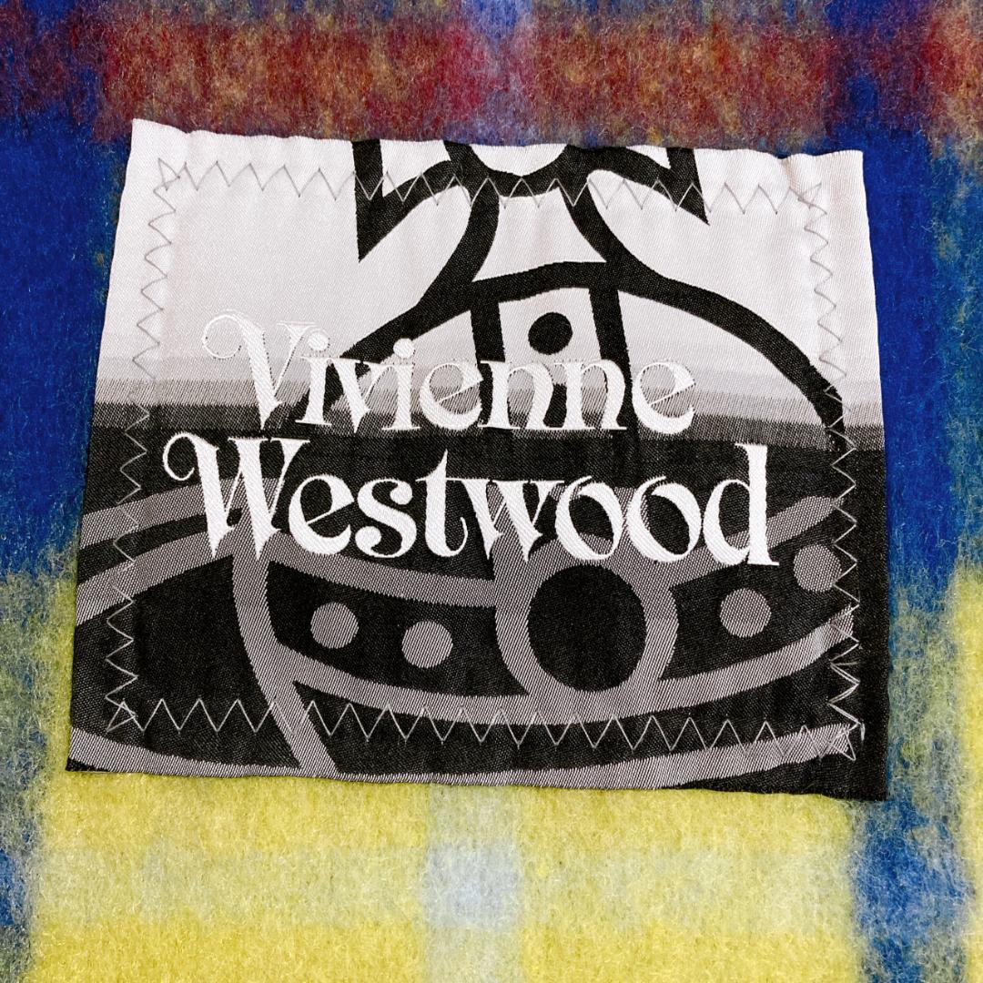 【新品】Vivienne Westwood チェック柄フリンジマフラー ブルー