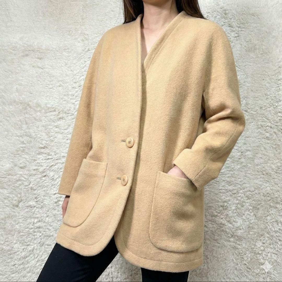 ビンテージ Burberrys アンゴラ カシミヤ混ノーカラーコート ベージュ