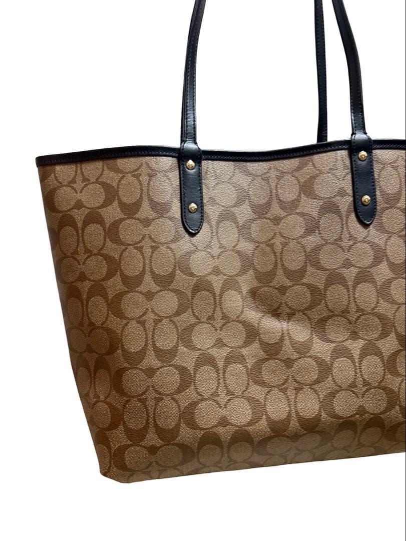 ほぼ新品，COACH コーチ シグネチャー トートバッグ ストーリーパッチ