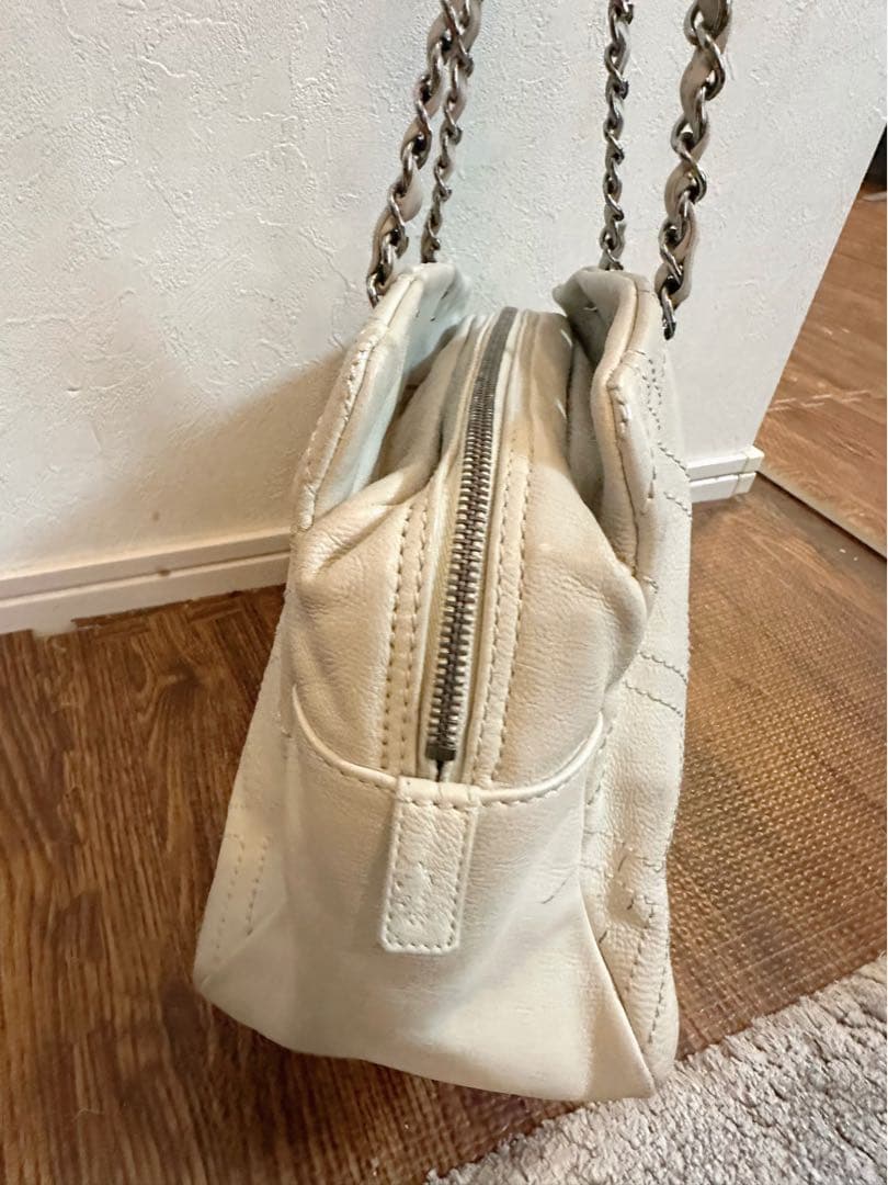 CHANEL ビッグロゴ　チェーン　ショルダー　トートバッグ　白　ココマーク