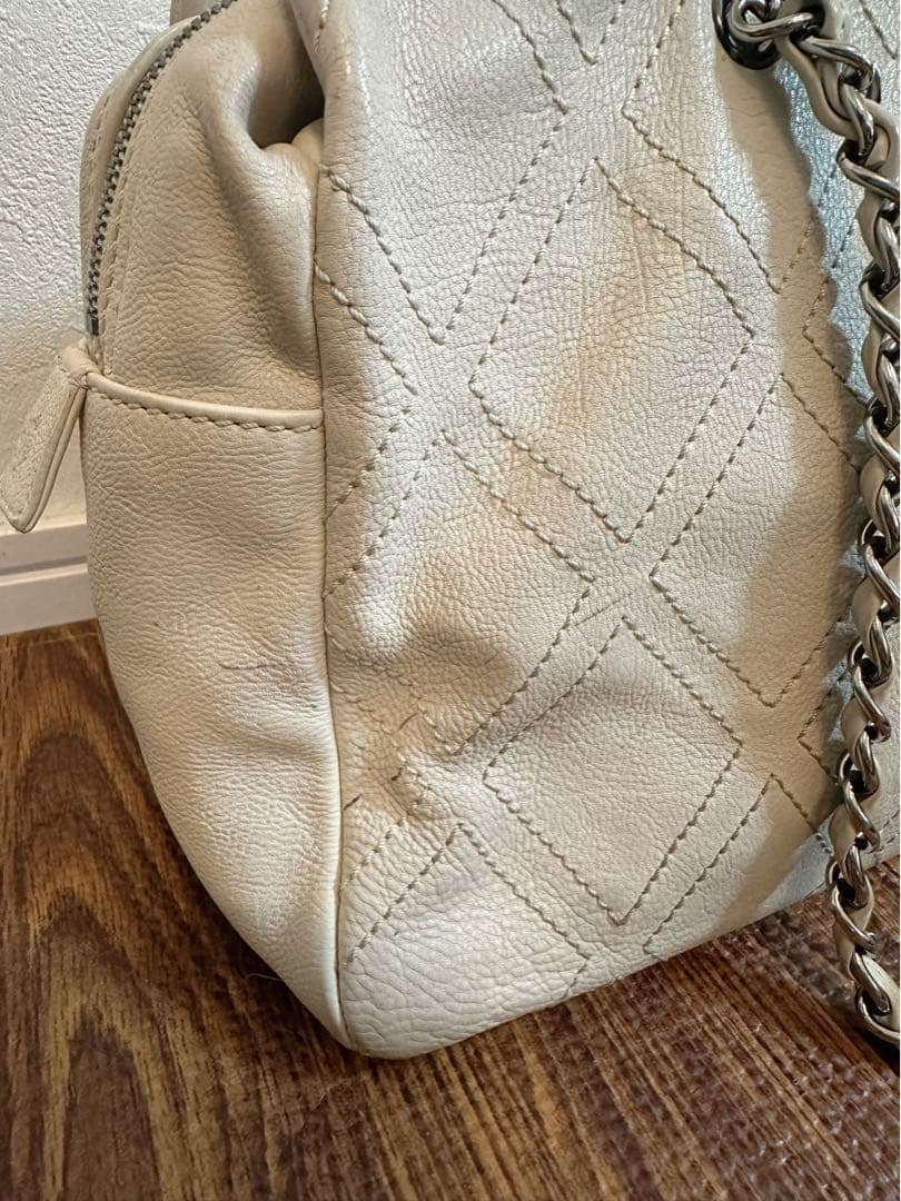 CHANEL ビッグロゴ　チェーン　ショルダー　トートバッグ　白　ココマーク