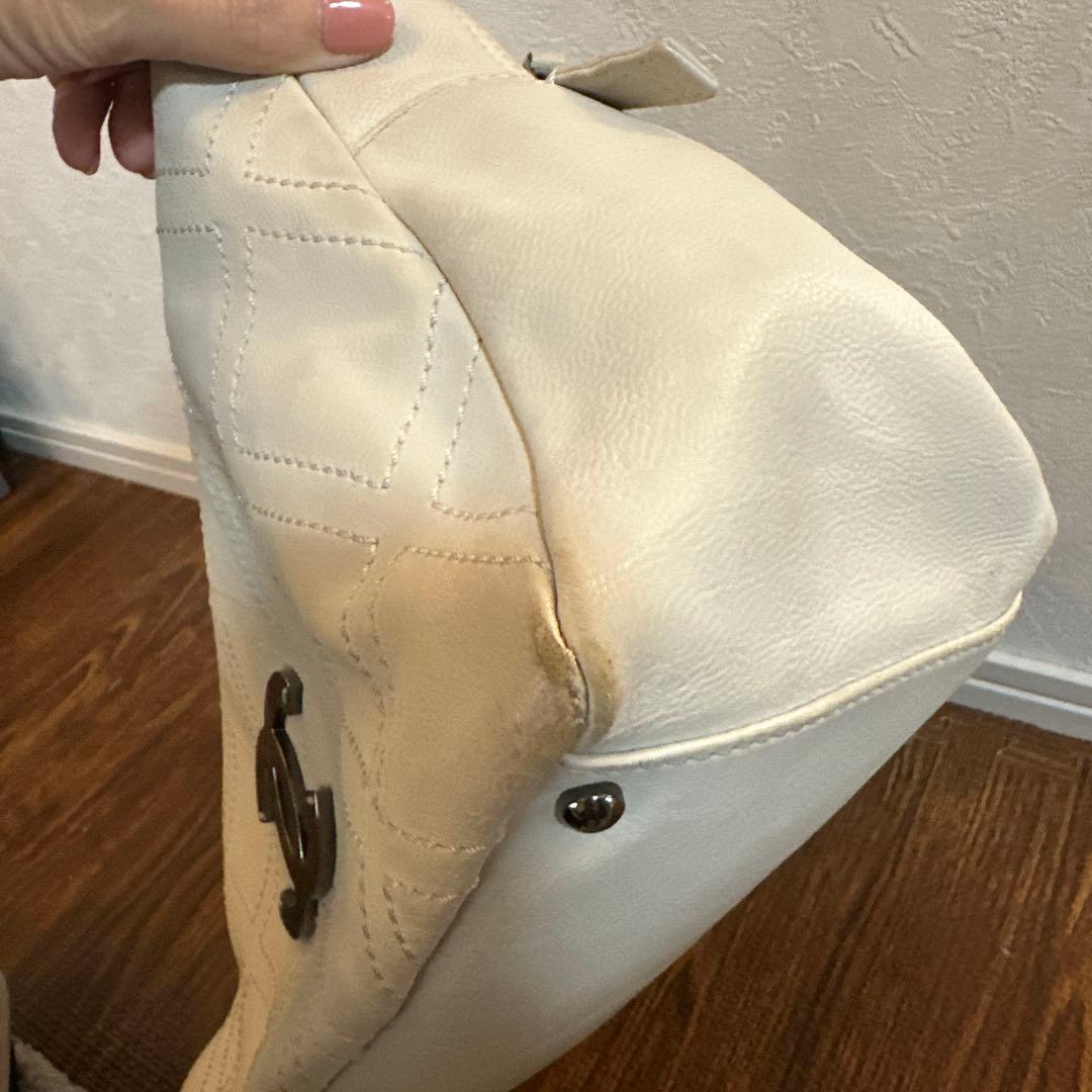 CHANEL ビッグロゴ　チェーン　ショルダー　トートバッグ　白　ココマーク