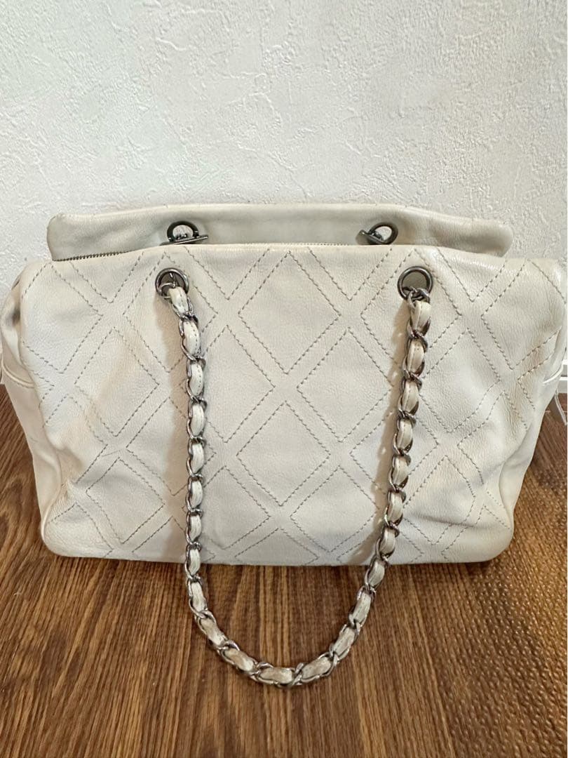 CHANEL ビッグロゴ　チェーン　ショルダー　トートバッグ　白　ココマーク