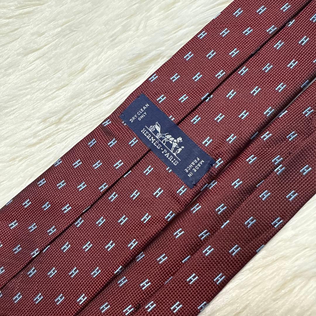【美品】HERMES ネクタイ　高級シルク　H織　ジャガード　ファソネH