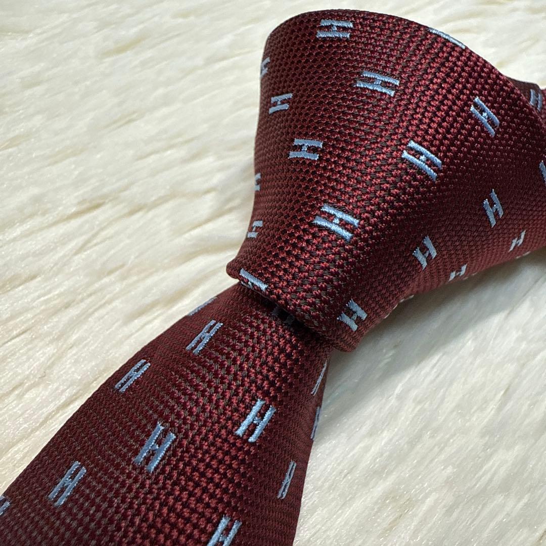 【美品】HERMES ネクタイ　高級シルク　H織　ジャガード　ファソネH