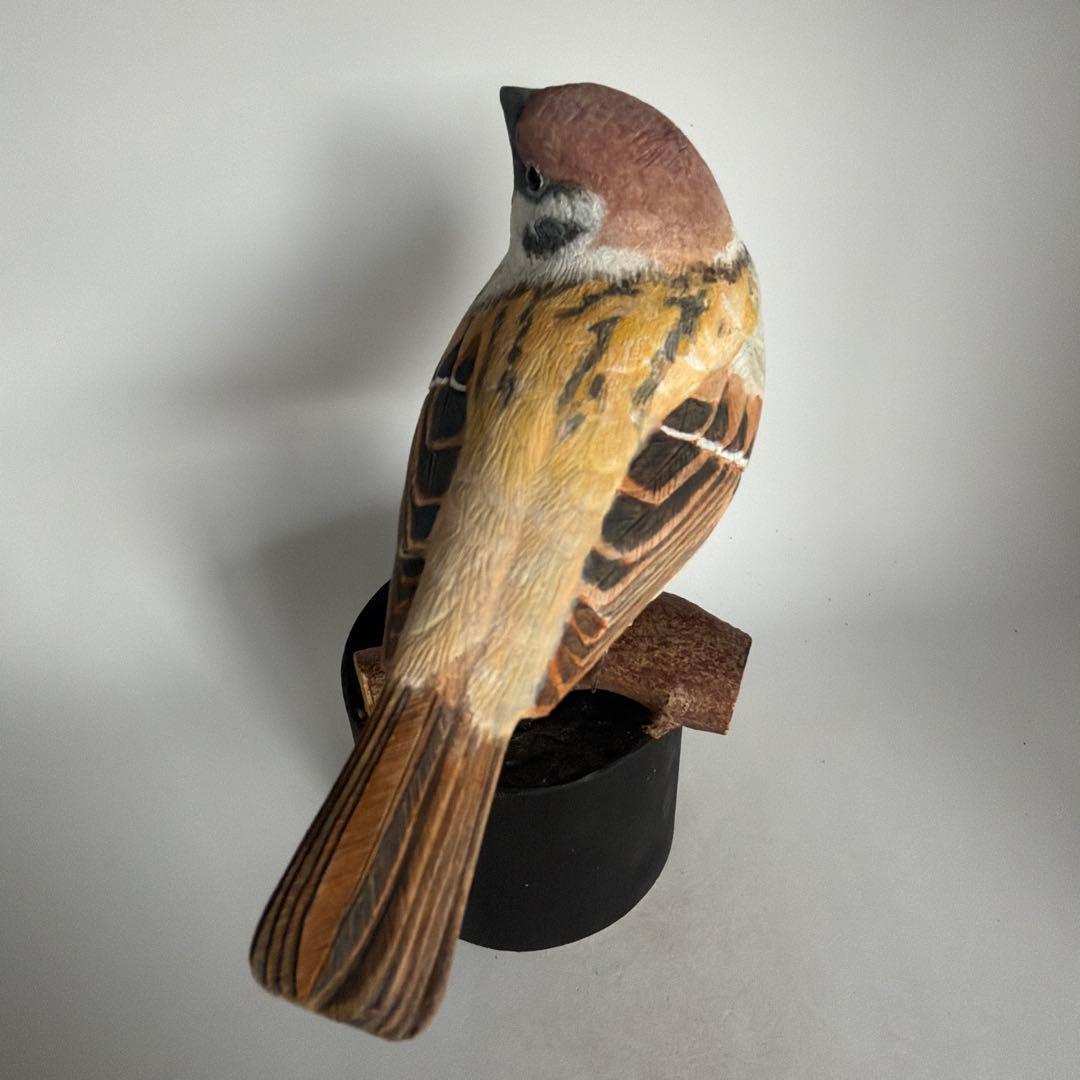 「スズメ」 バードカービング　野鳥彫刻 木彫りの野鳥 リアル野鳥