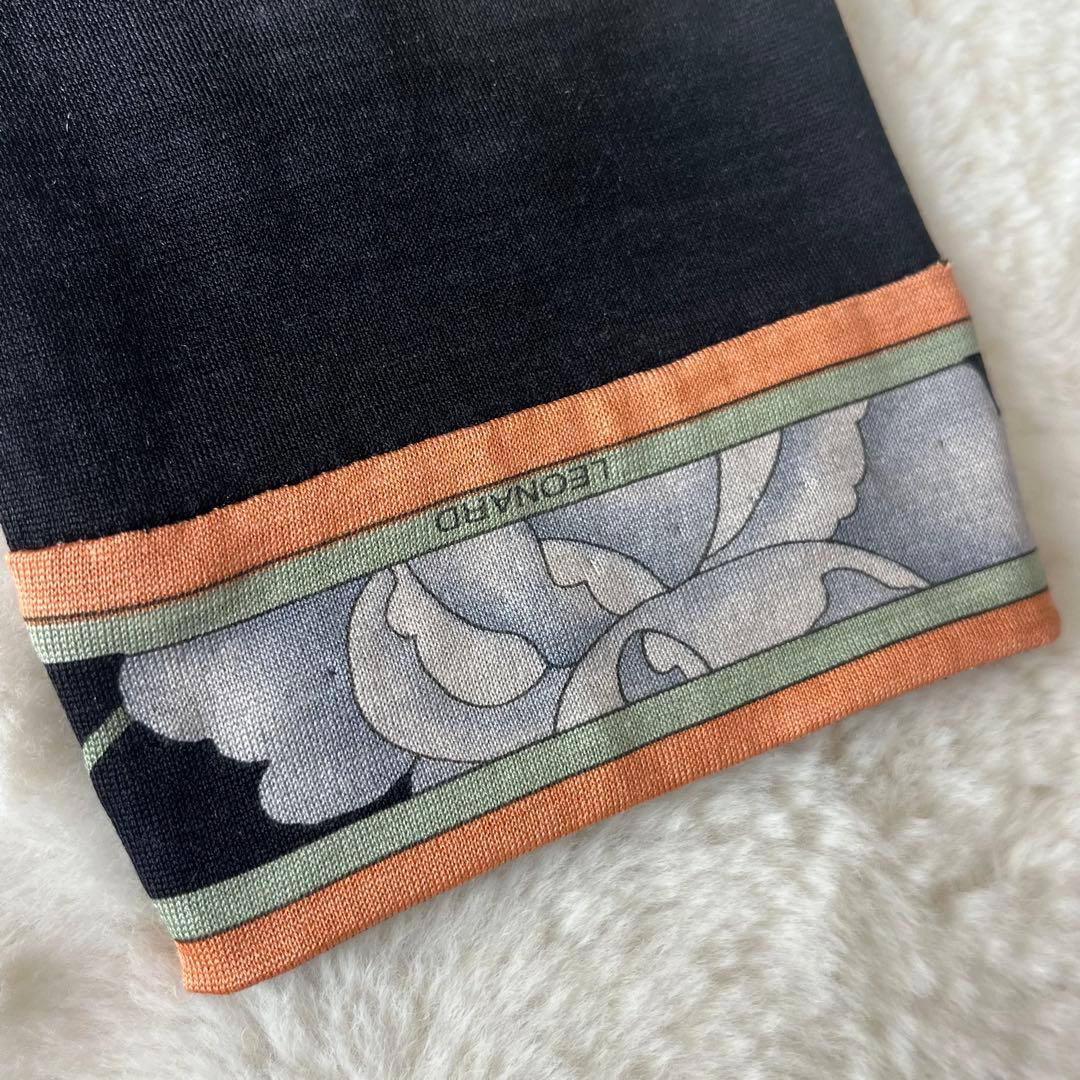 レオナール ウールシルク タートルネックカットソー 花柄 ストレッチ 丈長 M