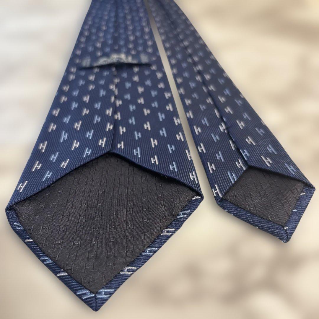 【ファソネ✨】HERMES ネクタイ　ブルー　青　刺繍　ファソネ　H柄