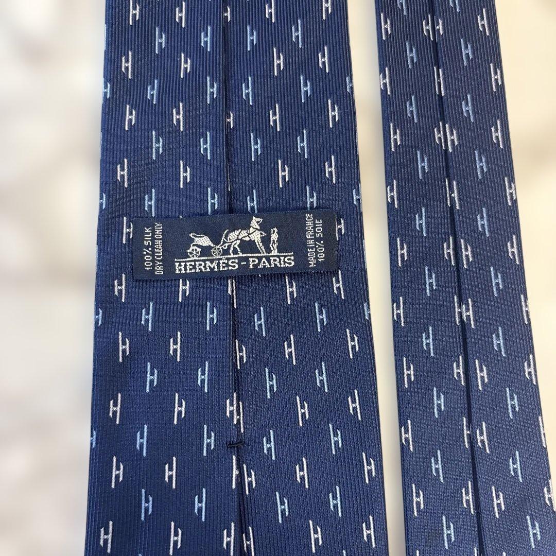 【ファソネ✨】HERMES ネクタイ　ブルー　青　刺繍　ファソネ　H柄