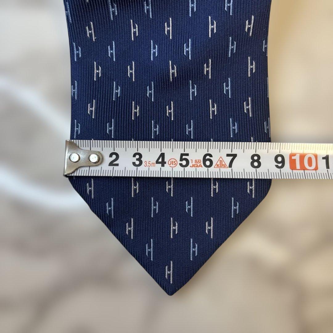 【ファソネ✨】HERMES ネクタイ　ブルー　青　刺繍　ファソネ　H柄