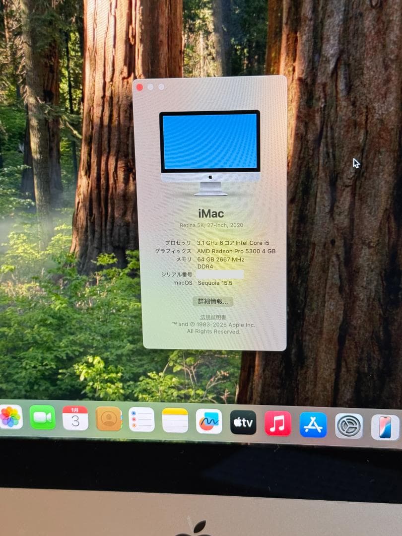 メモリ64GB｜iMac 27インチ 5K Retina2020 Core i5