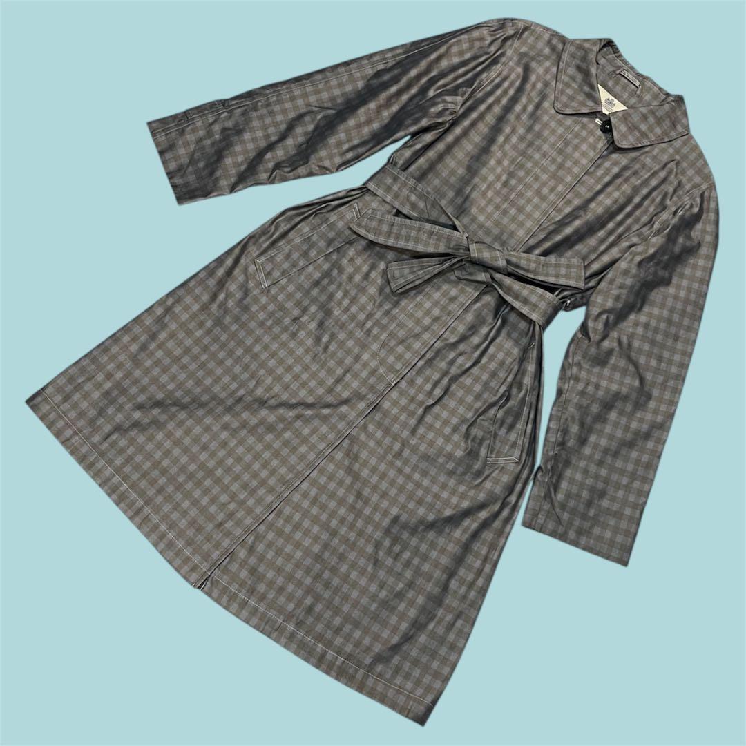 美品 イングランド製 アクアスキュータム ギンガムチェック ステンカラーコート