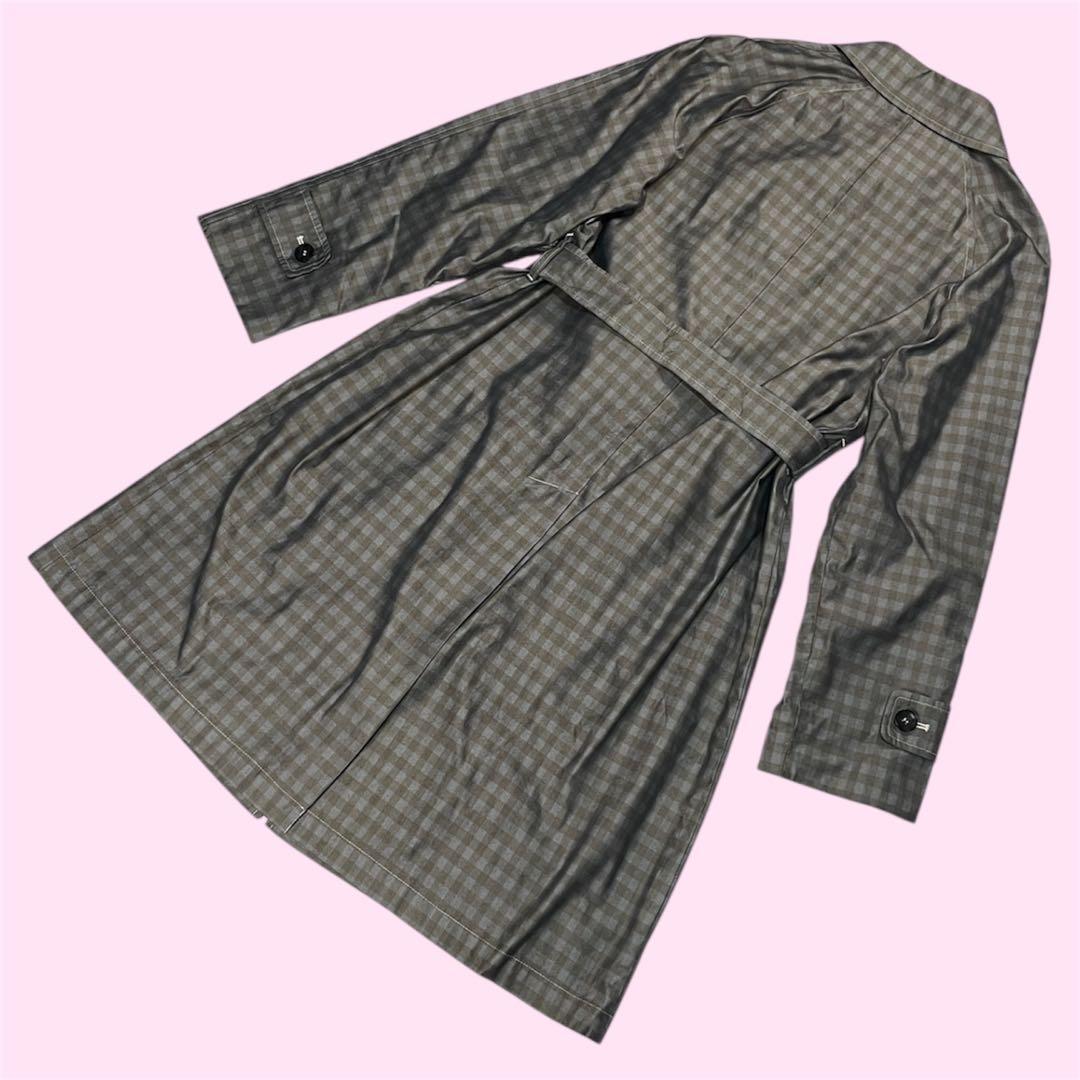 美品 イングランド製 アクアスキュータム ギンガムチェック ステンカラーコート