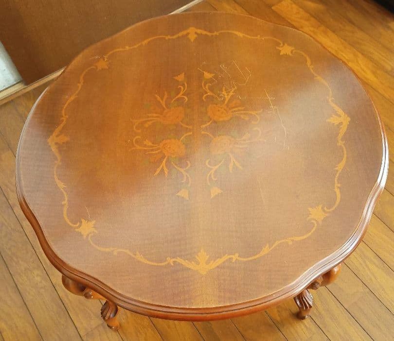 象嵌加工　イタリア製猫足　木製テーブル