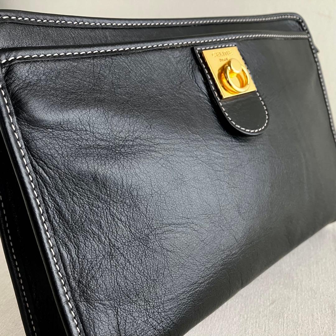 バッグ Celine Vintage Black Leather Pouch Bag