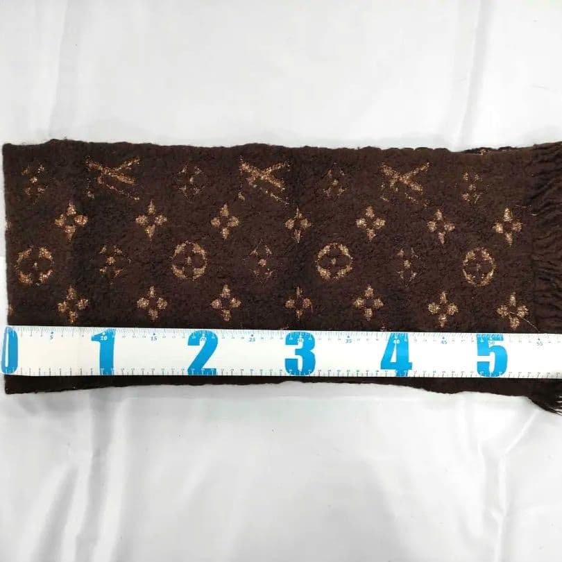 ルイヴィトン ロゴマニア シャイン マフラー 茶 ウール×シルク d32