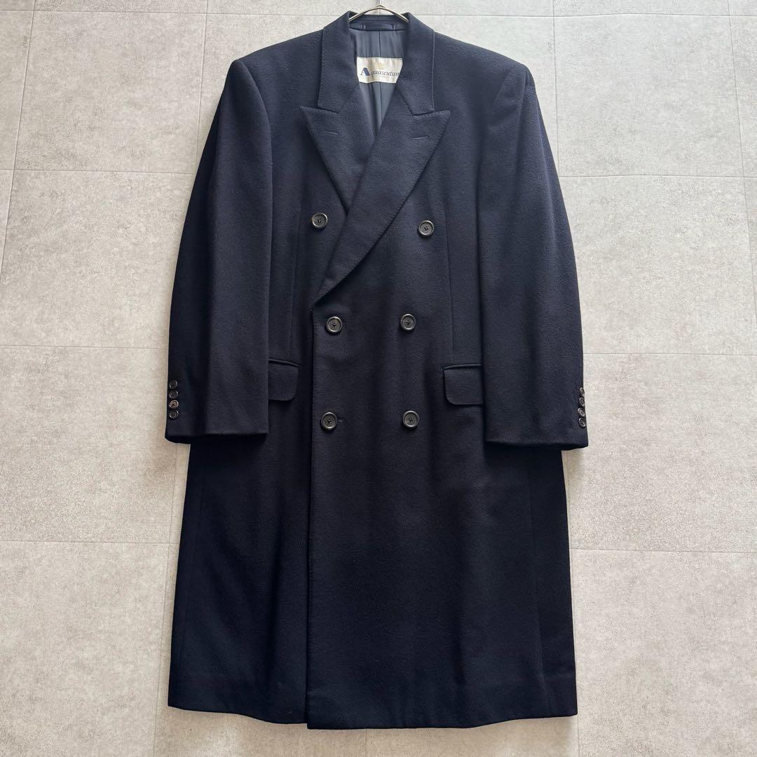 アクアスキュータム　チェスターコート　ロング　ダブル　ダークネイビー　カシミヤ混
