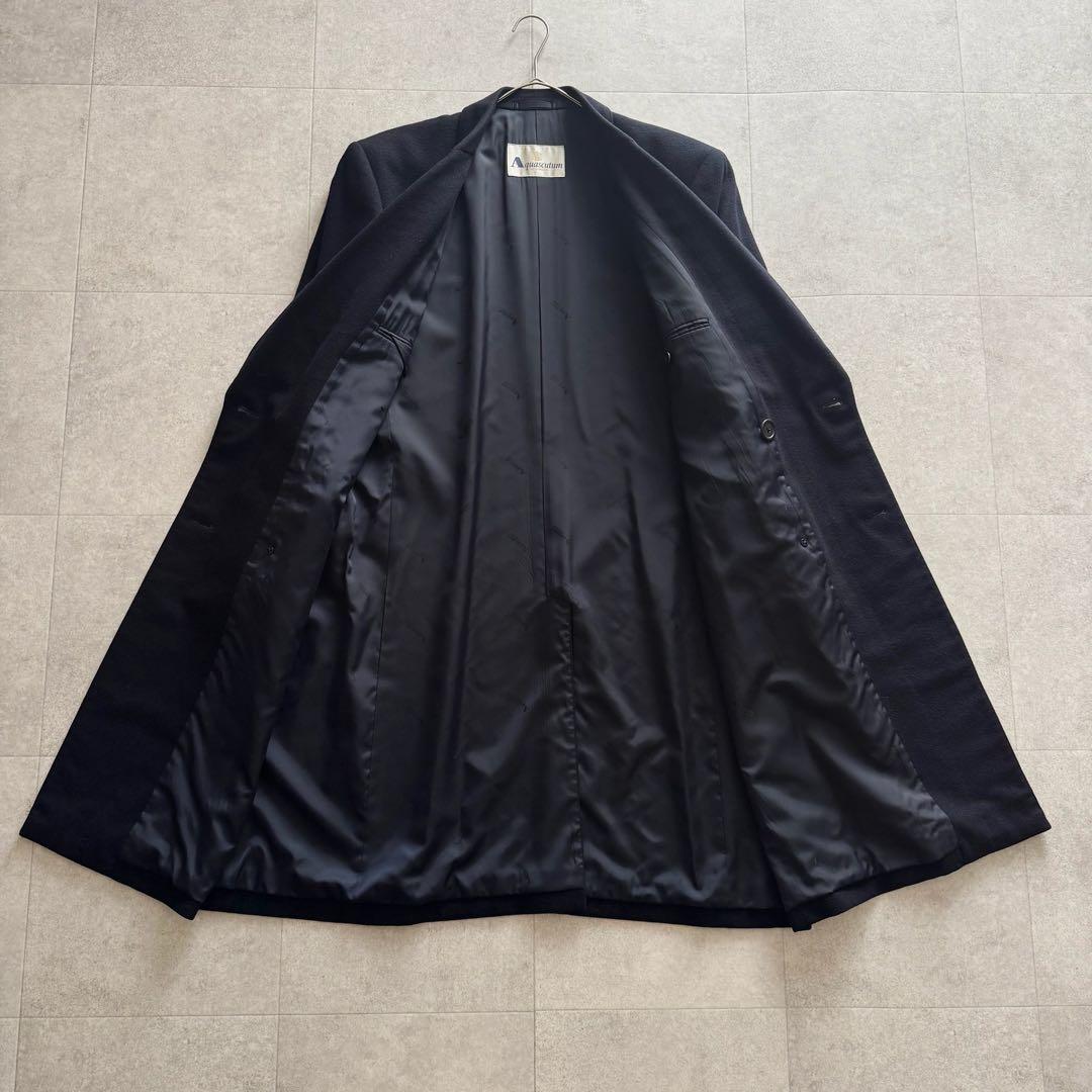 アクアスキュータム　チェスターコート　ロング　ダブル　ダークネイビー　カシミヤ混