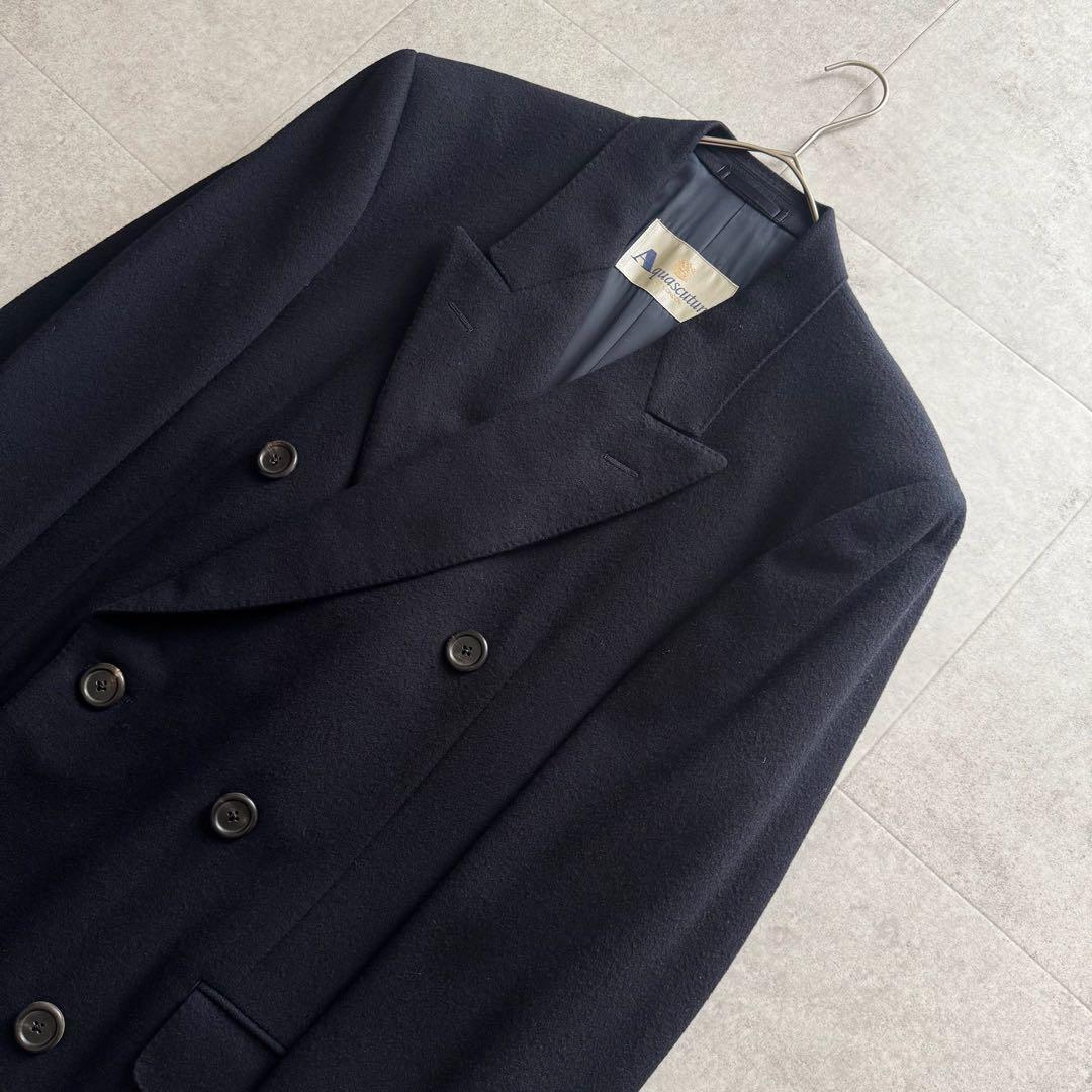 アクアスキュータム　チェスターコート　ロング　ダブル　ダークネイビー　カシミヤ混