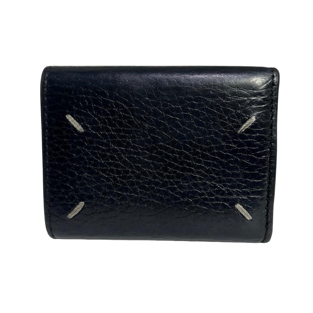 希少✨メゾンマルジェラ 三つ折り財布 4ステッチ レザー ブラック 黒