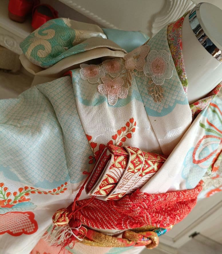 専用です☆アンティーク白に鹿の子模様の着物と白系だらり帯セット