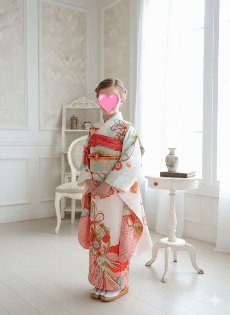 専用です☆アンティーク白に鹿の子模様の着物と白系だらり帯セット