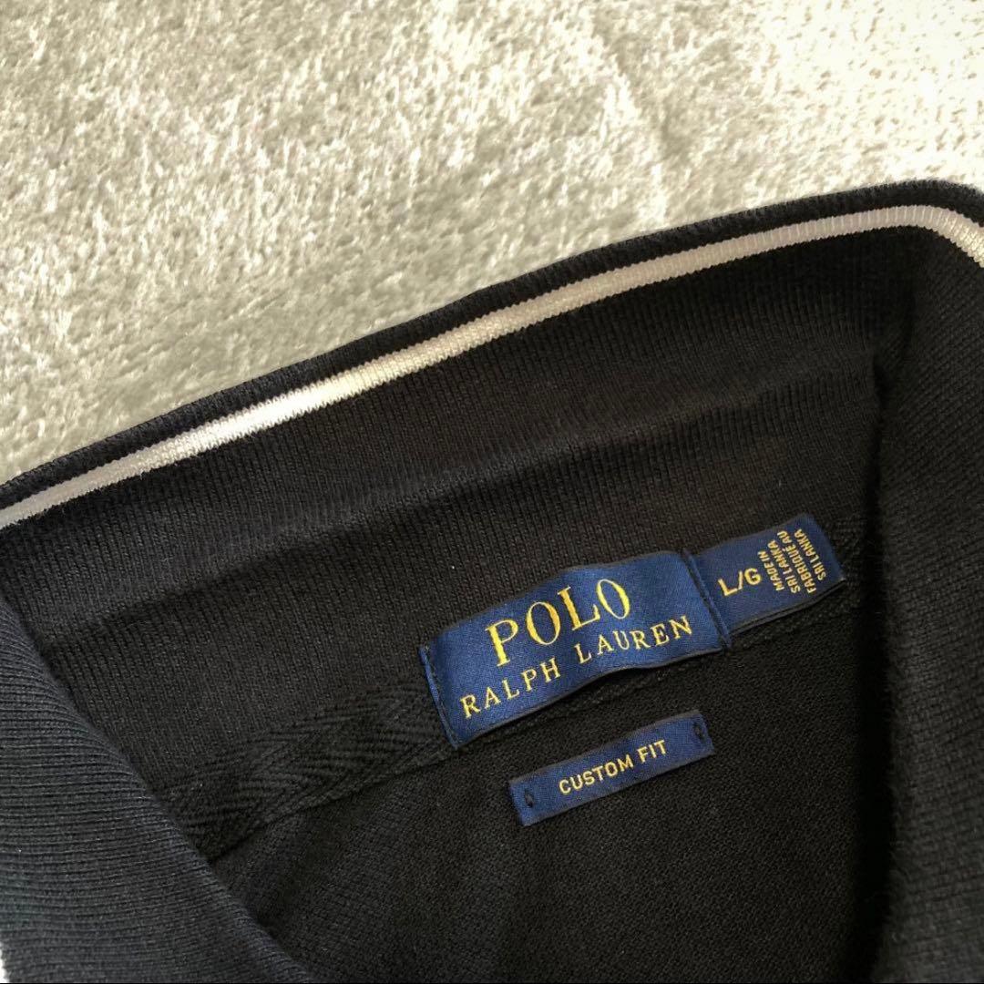 ポロラルフローレン 鹿の子 半袖ポロシャツ ドバイ ビッグポニー 金刺繍 黒 L