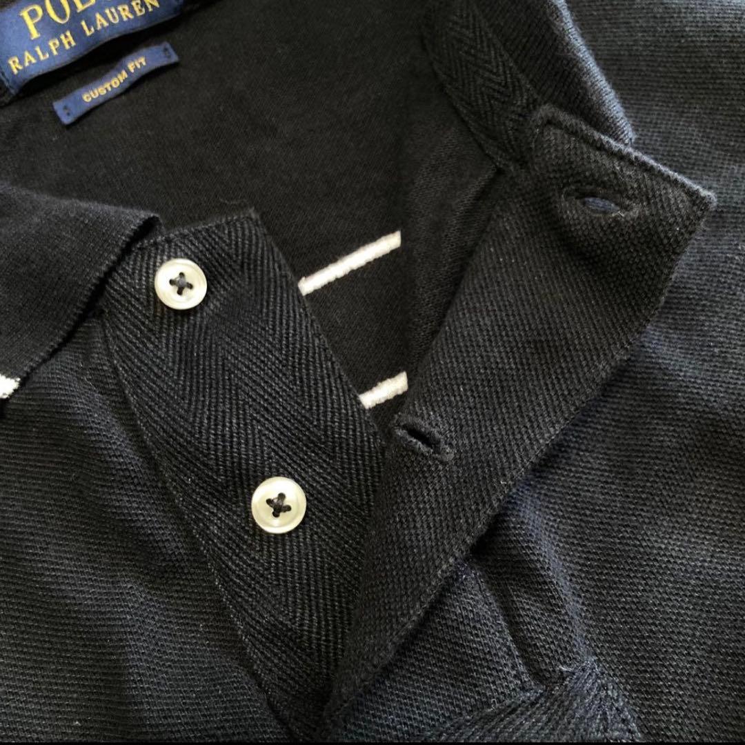 ポロラルフローレン 鹿の子 半袖ポロシャツ ドバイ ビッグポニー 金刺繍 黒 L