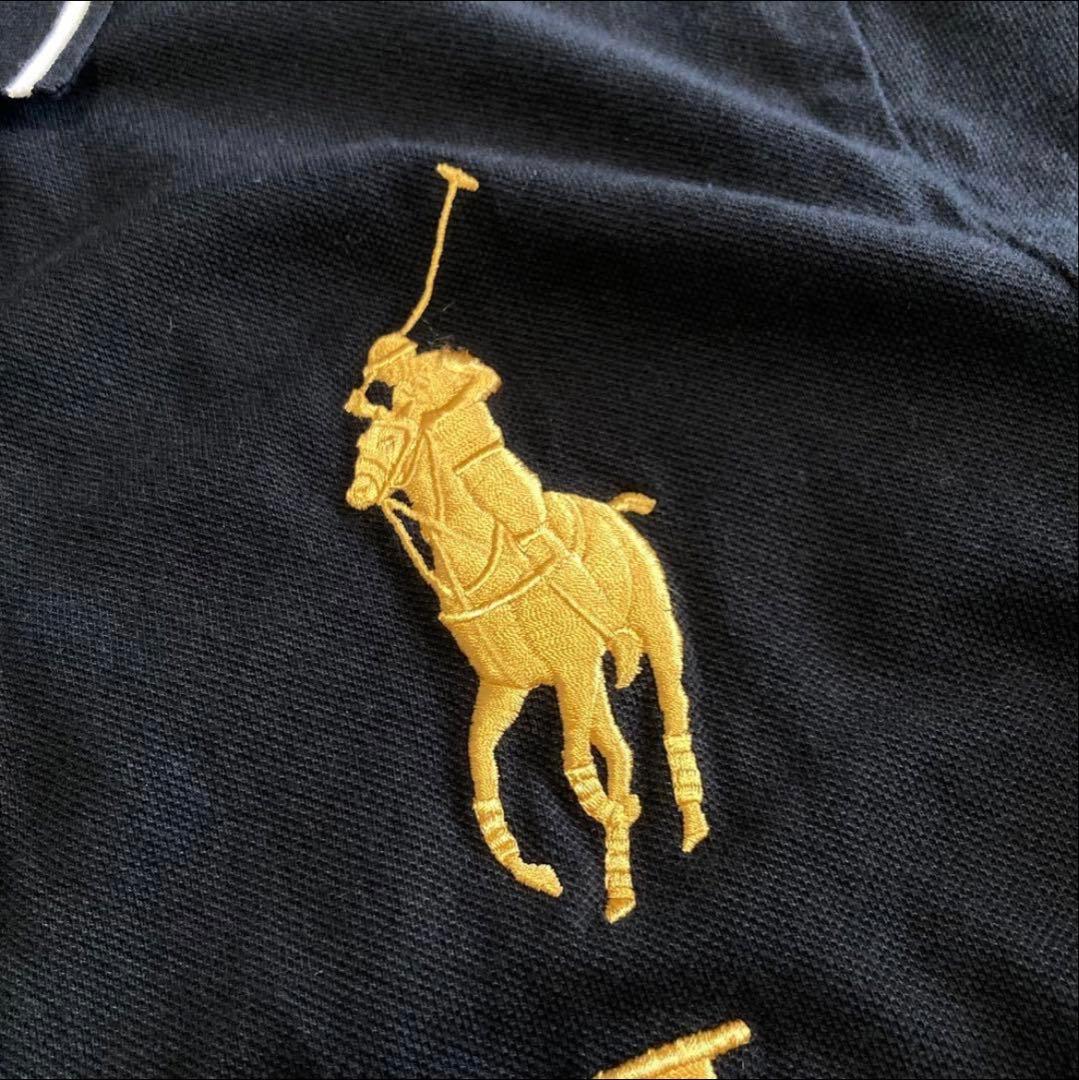 ポロラルフローレン 鹿の子 半袖ポロシャツ ドバイ ビッグポニー 金刺繍 黒 L