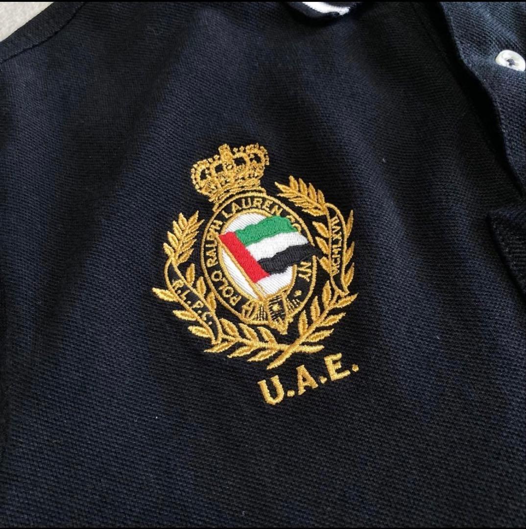 ポロラルフローレン 鹿の子 半袖ポロシャツ ドバイ ビッグポニー 金刺繍 黒 L