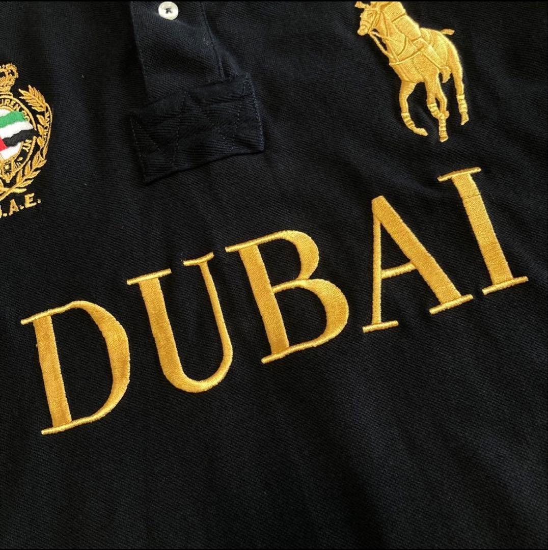 ポロラルフローレン 鹿の子 半袖ポロシャツ ドバイ ビッグポニー 金刺繍 黒 L