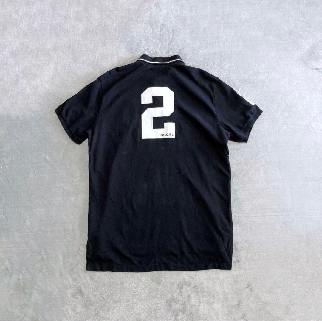 ポロラルフローレン 鹿の子 半袖ポロシャツ ドバイ ビッグポニー 金刺繍 黒 L