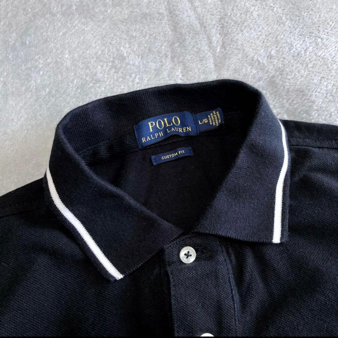 ポロラルフローレン 鹿の子 半袖ポロシャツ ドバイ ビッグポニー 金刺繍 黒 L