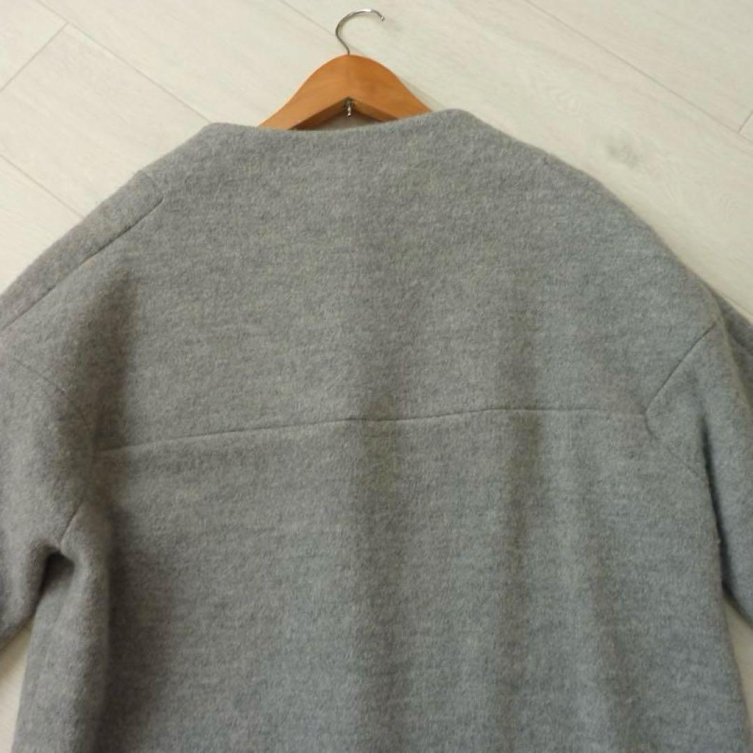 PICONE ピッコーネ ノーカラーウールコート 38 日本製 グレー 裏地総柄
